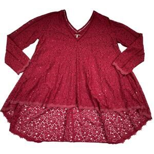 Free People V-Neck Boho Semi-Sheer Lace Mini Dress Tunic Women's Size Medium